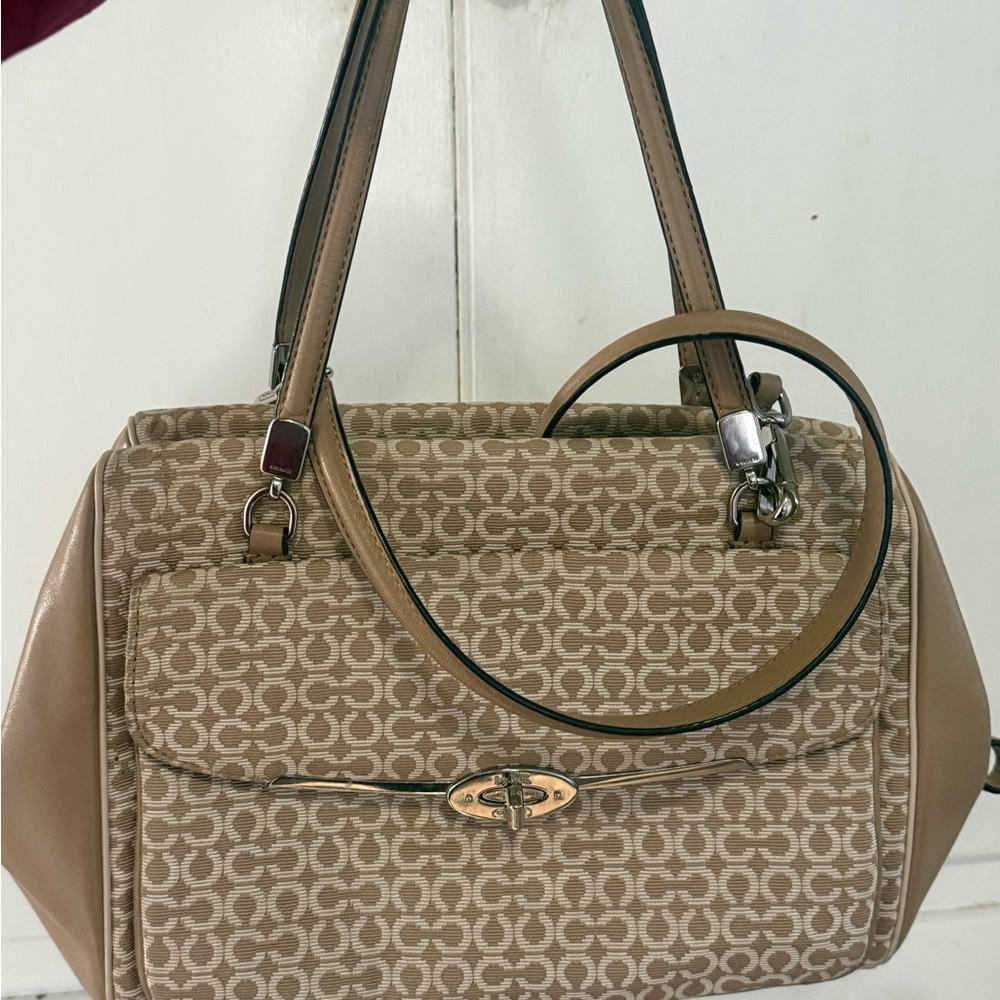 Coach Signature Beige and Brown Shoulder Bag